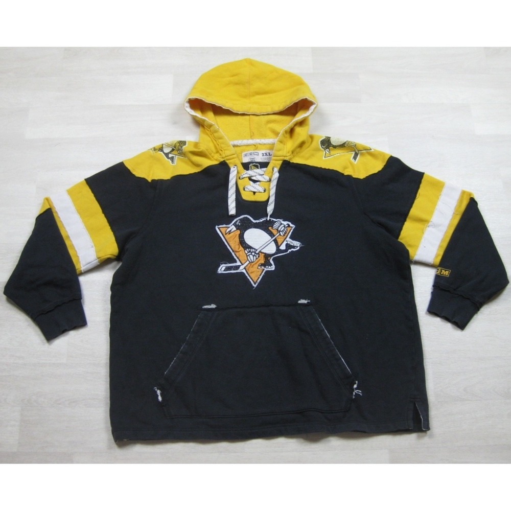 Pittsburgh Penguins NHL CCM Hockey Lace-Up Hoodie Sweatshirt Black Men's XL